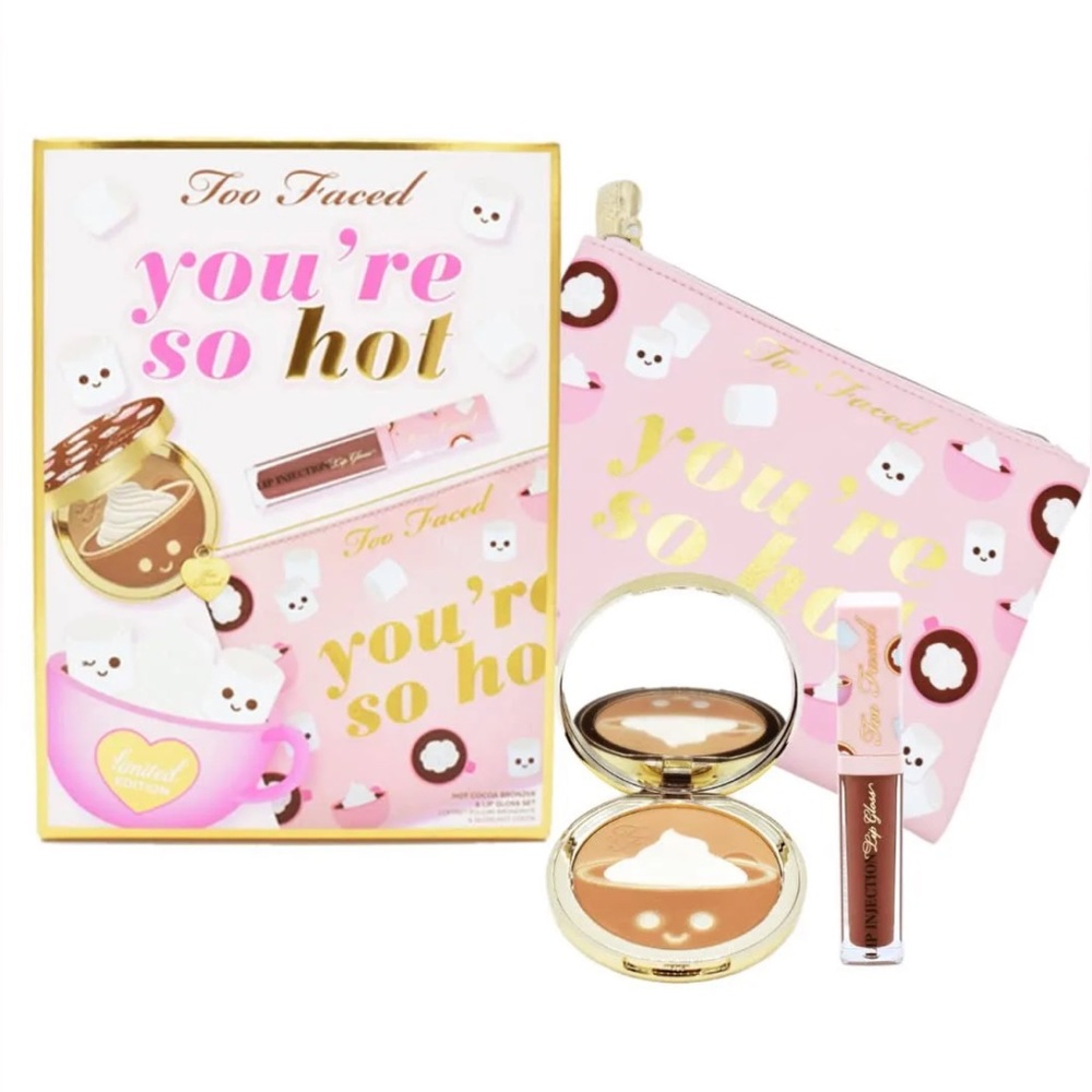 NWT Too Faced ‘You’re So Hot’ Limited Edition Bronzer, Lip Gloss, Bag set
